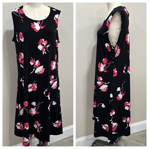 SUSAN GRAVER Liquid Knit Sleeveless Floral Dress With Pockets Size Large